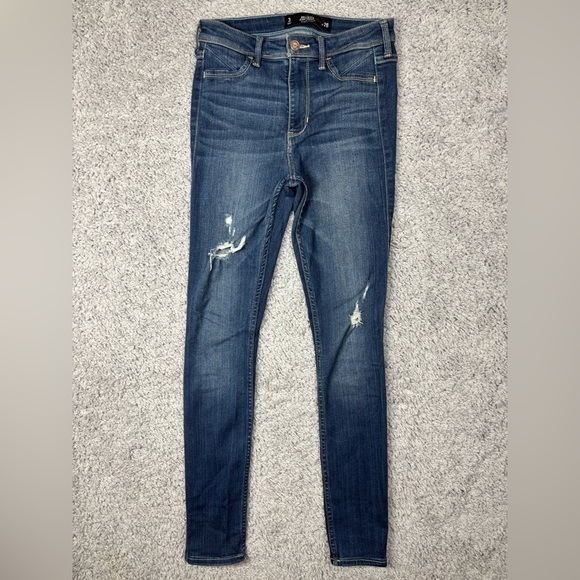 Hollister Jeans Womens 3 Jegging High Rise Dark Wash Distressed Holes Denim - Picture 1 of 4